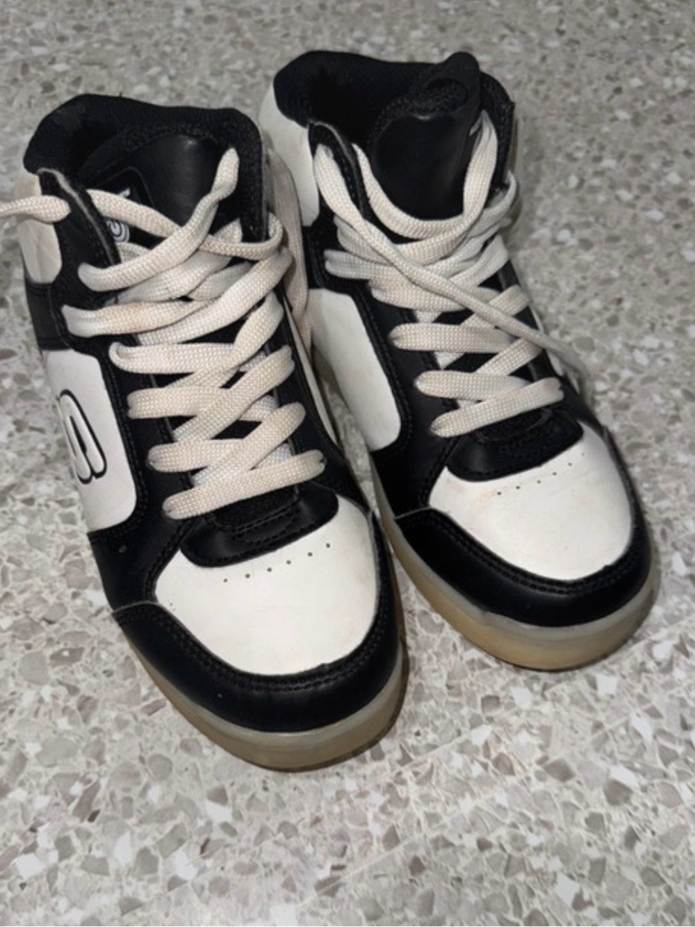 Skechers Kids Black and White High-Top Sneakers with Cream Laces